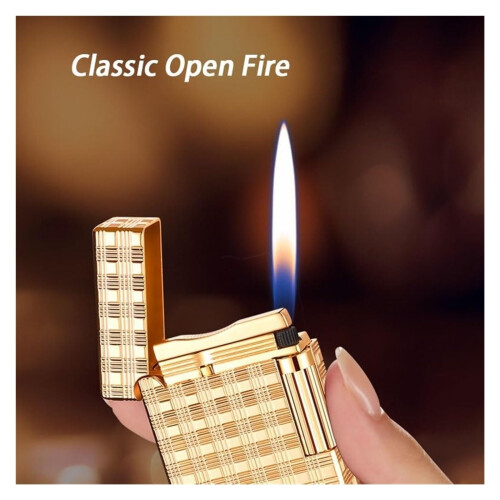 Retro Refillable Butane Lighter Windproof Flip  Metal Torch with Sideslip Quick Ignition for Camping 1