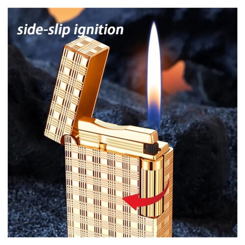 Retro Refillable Butane Lighter Windproof Flip  Metal Torch with Sideslip Quick Ignition for Camping 2