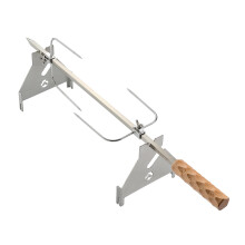 MK60 Manual Rotisserie Grill, Wooden Handle Hand Crank for Camping BBQ