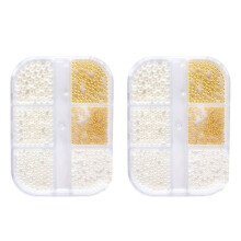 2Box Pearl Decorations Nail Charms White Round Nail Parts Gold Steel Beads Balls Jewelry Nail Art Accessories Color:ZZ01