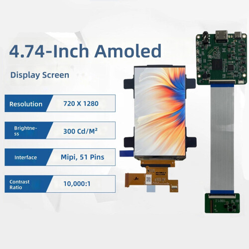 Helles 4,74-Zoll-AMOLED-Display, 300 cd/m², Kontrast 10000 1, 2
