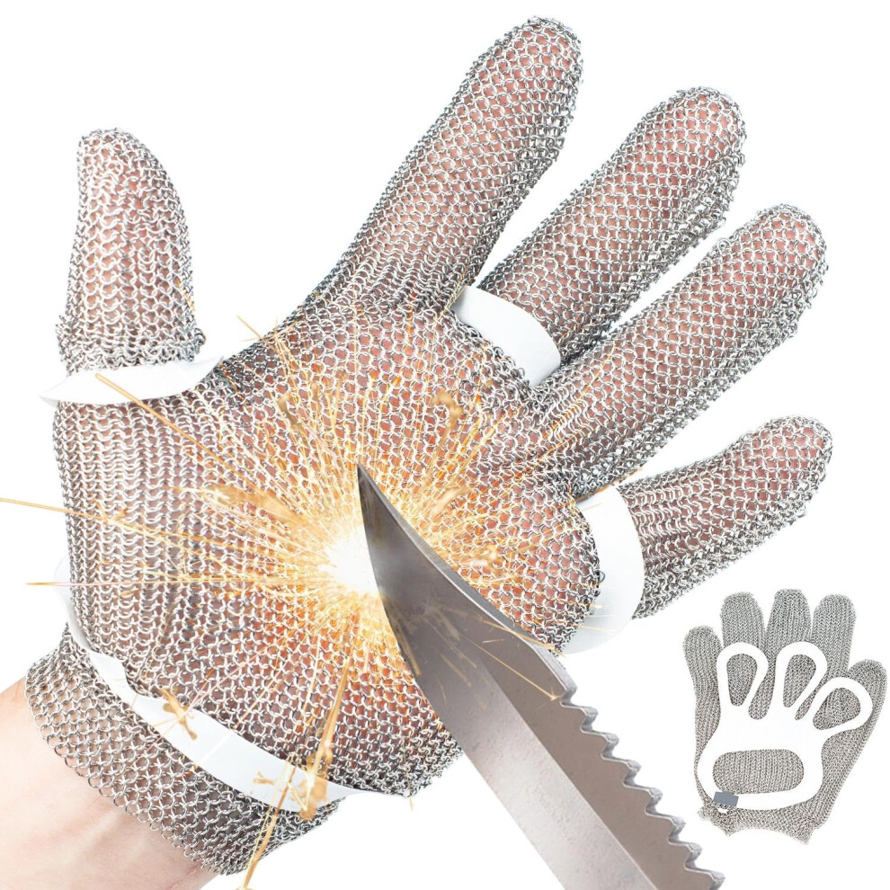 Cut Resistant Gloves Stainless Steel Mesh Chainmail Food Grade Safe Kitchen Glove Medium With Dual Adjustable Strap 9330225504962