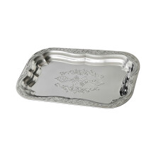 Stainless Steel Serving Tray Platters With Floral-Silver Smal