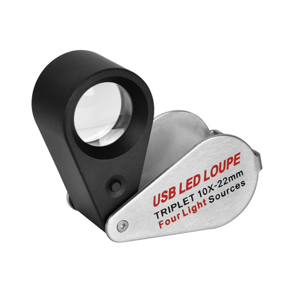 Light Rechargeable Four-Colour Source 13Led Magnifier Diamond Jeweler Loupe Necklace Gem Uv Lamp Pocket 10X