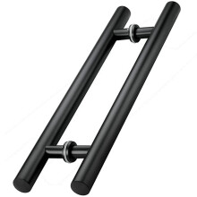Sliding Door Handle Pair Black Finish, Stainless Steel Door Pull Set for Wood and Glass Doors, Modern Minimalist Design