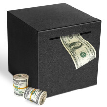 Unbreakable Metal Piggy Bank for Adults and Kids, Compact Black Cube Money Saving Box 4.72 Inch