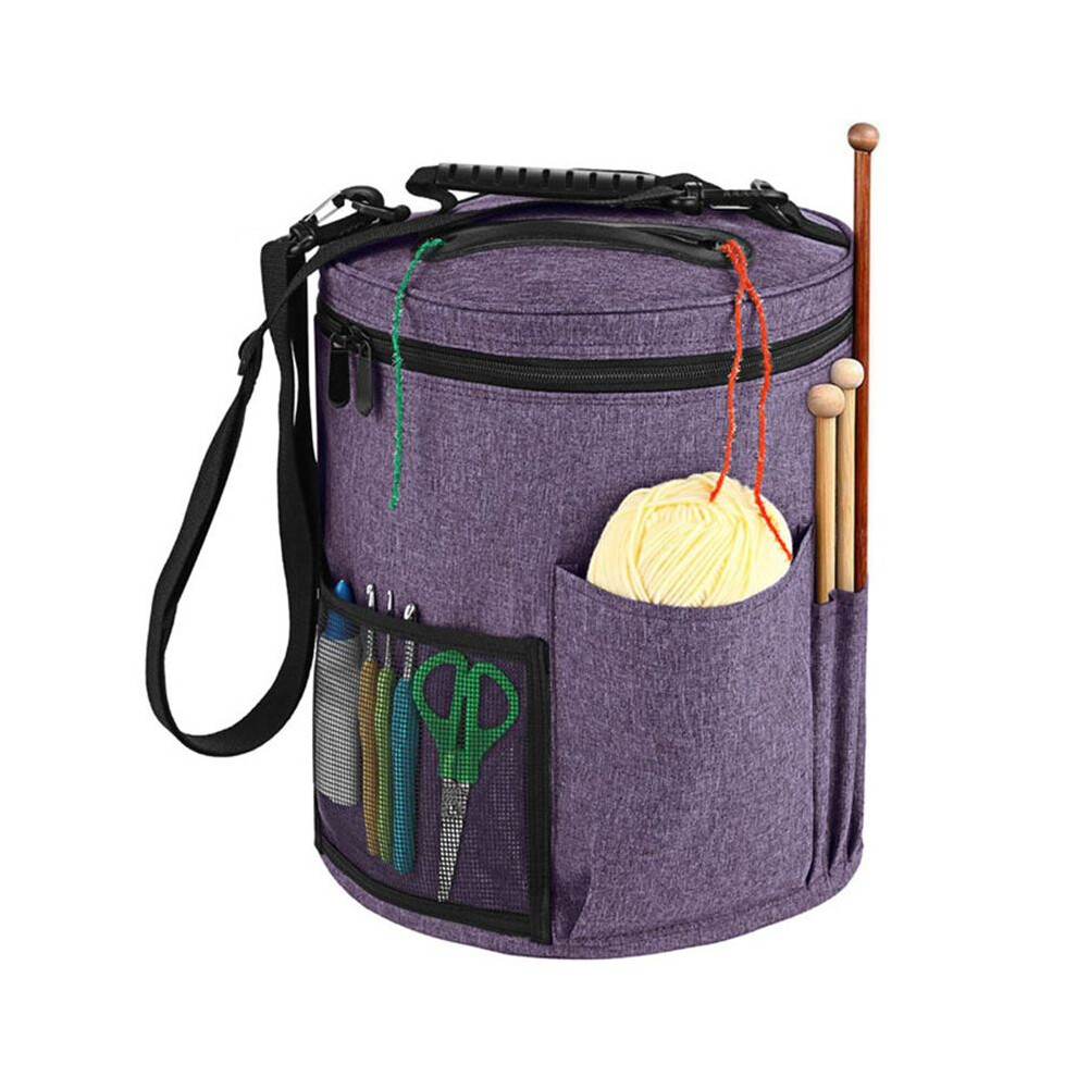 Tauoh Yarn Storage Bag With Side Pockets & Zippered Lid 11X13in Yarn Organizer With Handle & Shoulder Strap Crochet Storage A