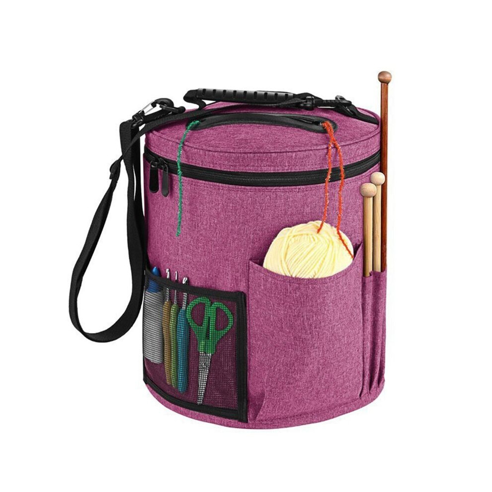Tauoh Yarn Storage Bag With Side Pockets & Zippered Lid 11X13in Yarn Organizer With Handle & Shoulder Strap Crochet Storage B