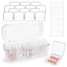 Press Nail Organizer 14 PCS Clear Press Nail Storage Boxes and 1 Storage Box with Adhesive Double Sided Tape