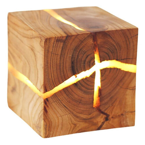 LED Decorative Cracked Wood Wall Light Square Solid Wood Wall Bedlight Corridor Balcony Decorative Lighting Wall Light