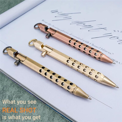 2Pack Bolt Action Pen Set, Hexagonal Solid Brass Pocket Pen with 20 Ballpoint Refills C 1