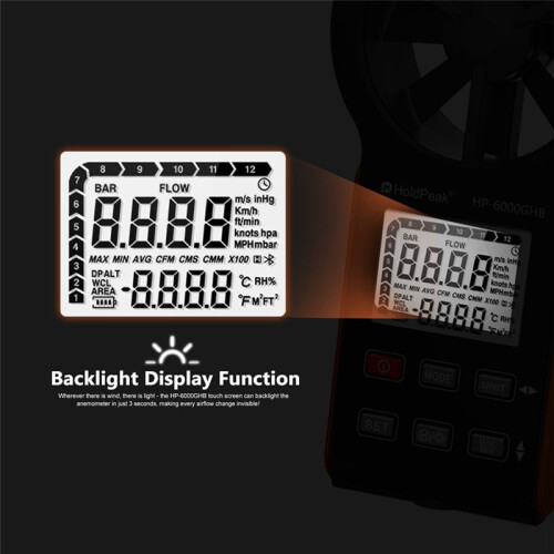 Digital Handheld Anemometer Wind Speed Meter CFM Air Volume Thermometer Waterproof Multifunction WithBacklight 2