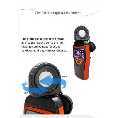Light Meter, Digital Lux Meter 270 Rotatable Detector, Large Color Backlit Display, Illuminance Meter Temp 1