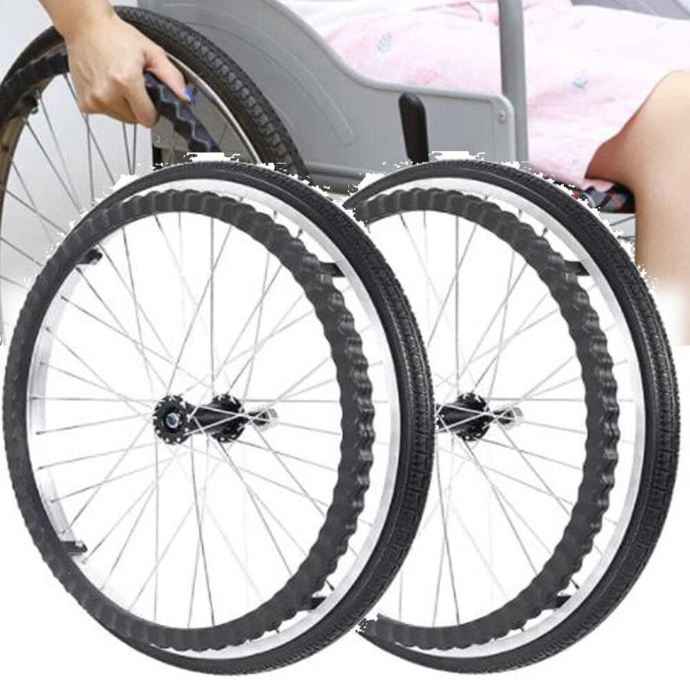 Set of 2 24 Inch Wheelchair Rear Wheels, Puncture Proof Solid Tires for Manual Wheelchair Replacement