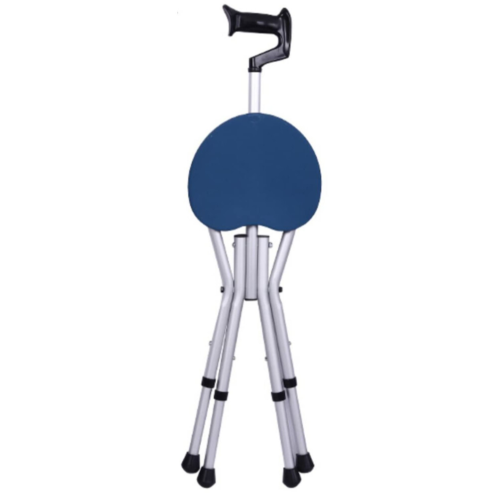 Blue Folding Cane Seat With 4ÂLeg Stable Support, Lightweight Aluminum Walking Stick Chair For Elderly,