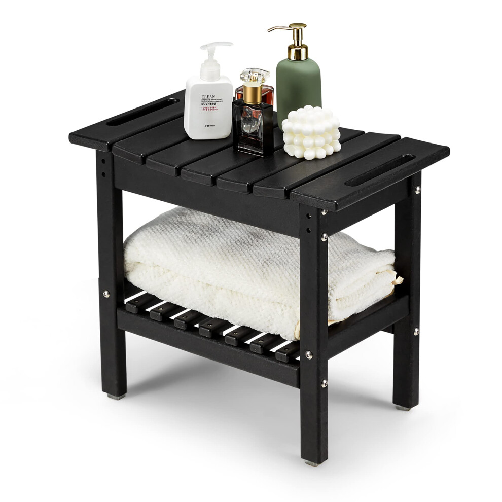 Adjustable NonSlip Shower Chair for Elderly, HDPE 2Tier Bath Stool Bench with Storage and 450lbs Capacity