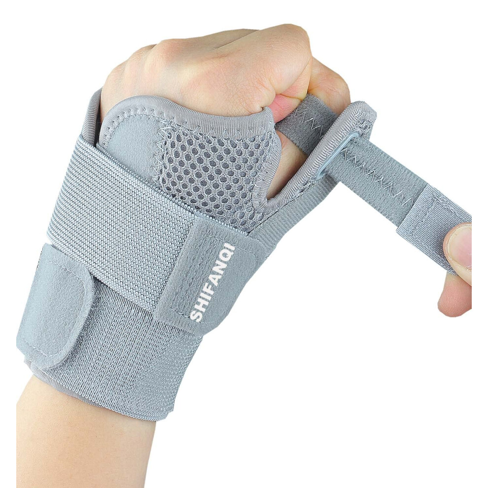 Thumb Spica Splint and Trigger Thumb Brace with Adjustable Compression Strap, Wrist Stabilizing Support, Grey