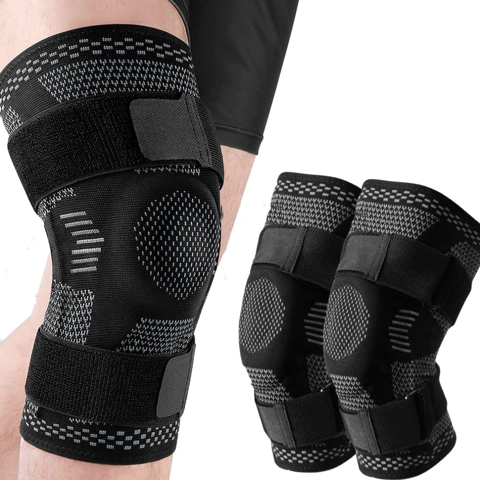 Dark/Grey 2Pcs Knee Brace For Pain Relief And Injury Recovery With Patella Gel And Side Stabilizers, L