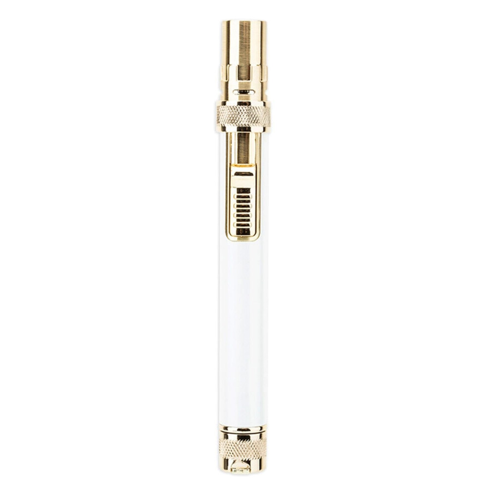 Windproof Refillable Butane Torch Lighter with Adjustable Jet Flame, Visible Fuel Window and Foldable Hole Punch, Silver