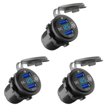 3X 12V USB Outlet, Quick Charge 3.0 Dual USB Car Charger with Contact and Voltmeter for 12V/24V Motorcycle Car