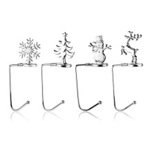4Pcs Christmas Stocking Holder, Metal Xmas Tree Snowflake Decorative Stocking Holder Christmas Sock Hook Hangers
