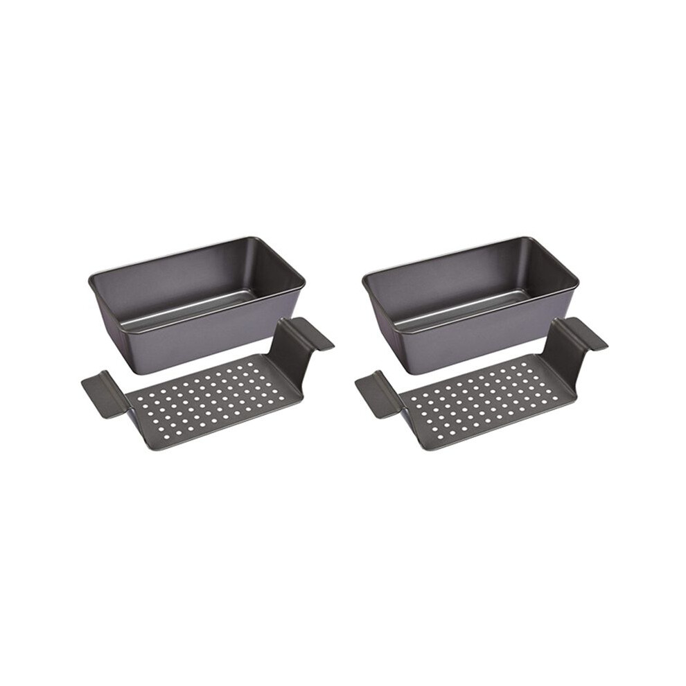 2X 12 Inch Chicago Metallic Professional Healthy Meatloaf Pan Barbecue Tray Rectangular Loaf Pan With Insert Rack 4713734721047