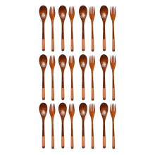 24 Pcs Wooden 9 InchJapanese Spoon Fork Set Kitchen Tableware Natural Wood Cutlery Wooden Dinner Cutlery Set