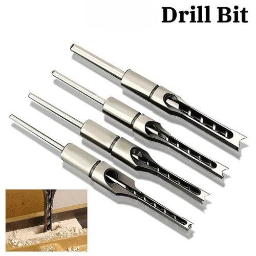 4pc HSS Square Hole Drill Set,Woodworking Mortising Chisel Bit,Auger Drill Tools for DIY Drill Tool Making,Drill Tool