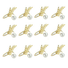 Gold Napkin Rings, Metal Wheat Ear Pearl Shaped Napkin Rings Set of 12, for Family Dinner, Wedding, Party