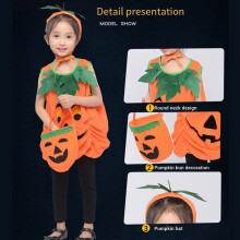 Fancy Dress Halloween Costume for Kids Girls Pumpkin Costume Children Dress Clothing Set with Headband Pumpkin Bag 140cm
