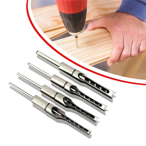4pc HSS Square Hole Drill Set,Woodworking Mortising Chisel Bit,Auger Drill Tools for DIY Drill Tool Making,Drill Tool 1