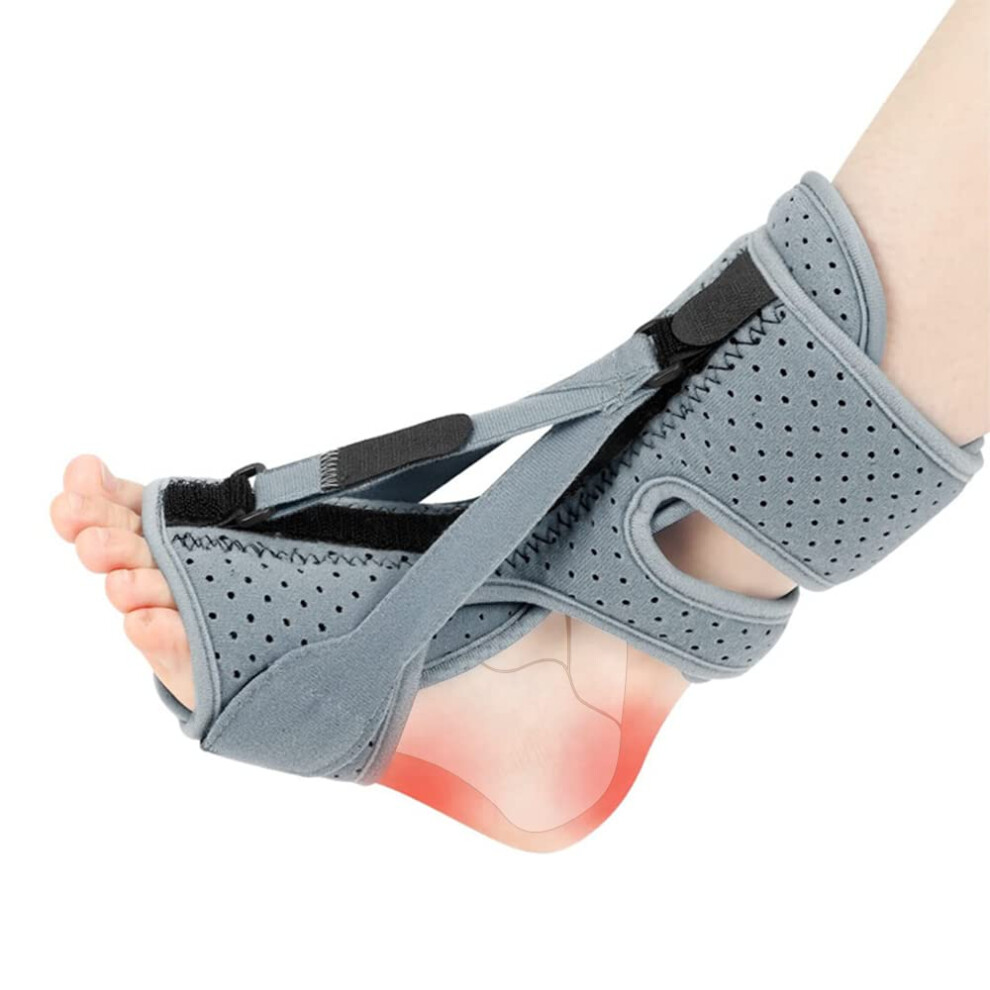 Adjustable Plantar Fasciitis Night Splint with Memory Foam for Heel Pain Relief and Foot Drop Support (Gray)