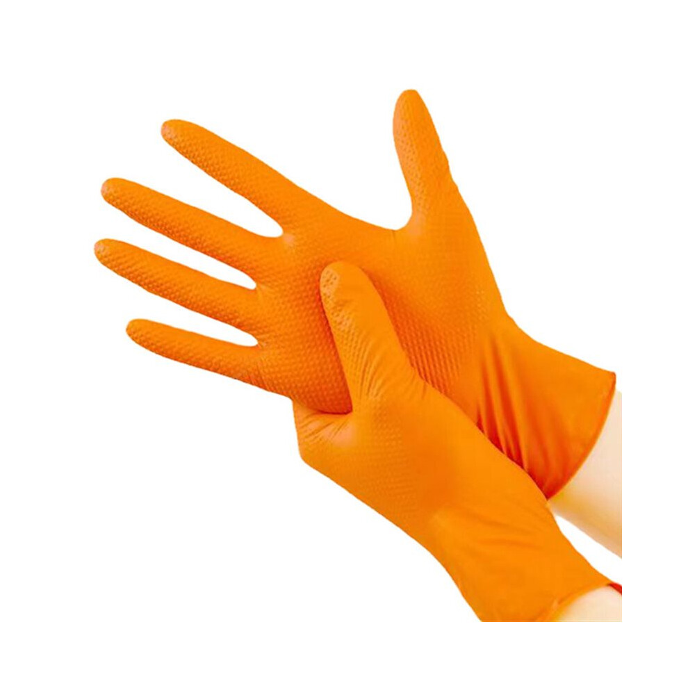 Brecantia Heavy Duty Orange Nitrile Gloves 8Mil Industrial Disposable Gloves For Mechanic Work Glove With Diamond Textured Grip L