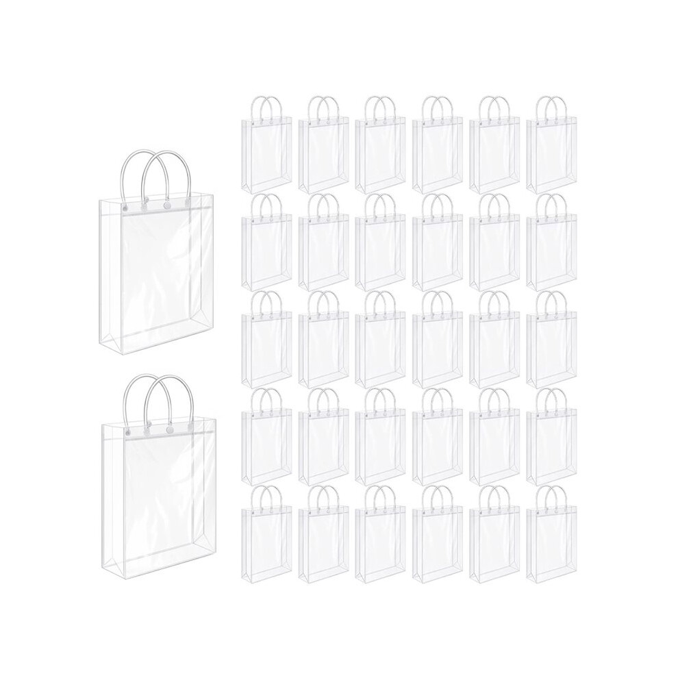 Tauoh 50Pack Clear Gift Bags With Handles, Reusable Pvc Bags Bulk, Transparent Gift Wrap Bag
