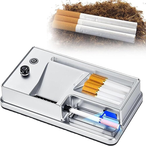 Automatic Electric Cigarette Roller with Smart Infrared Sensor, Adjustable Tightness, Dual Size 8mm 6.5mm, Silver