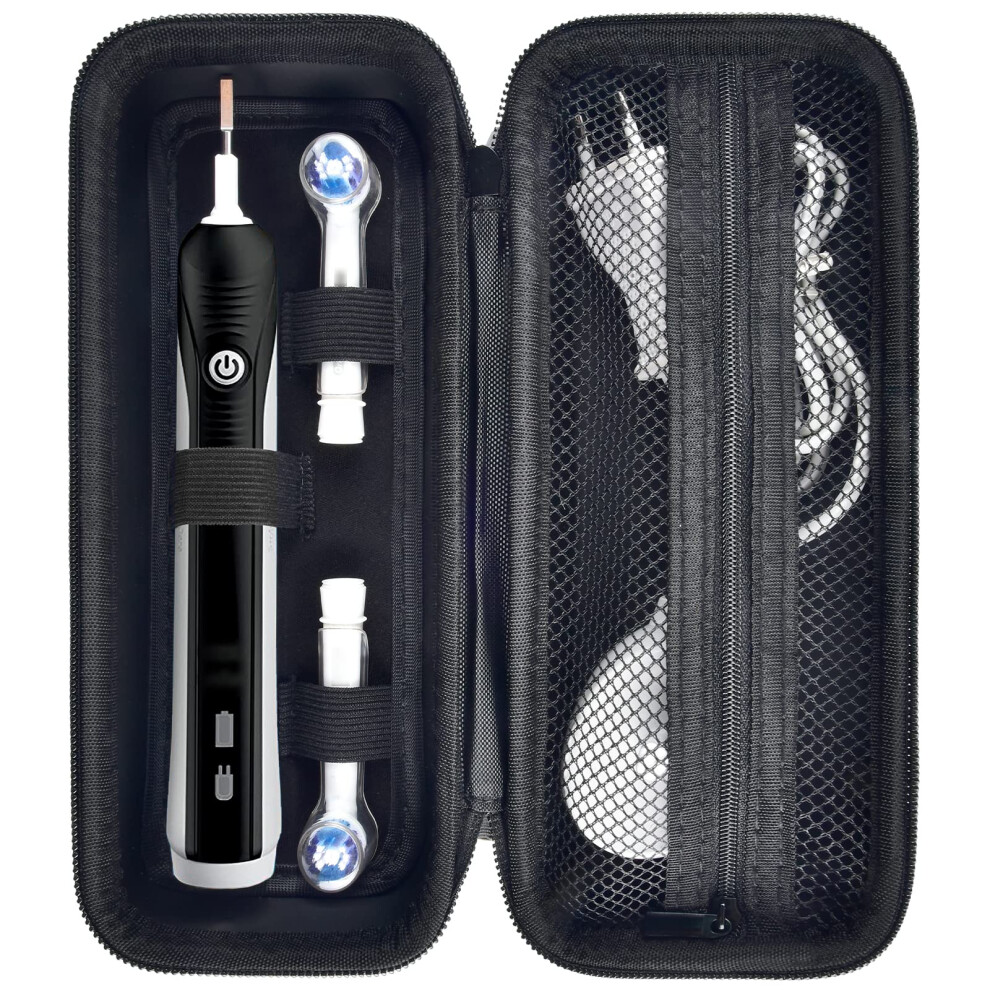 Electric Toothbrush Travel Case Compatible with OralB Pro and Philips Sonicare, Black Holder with Mesh Pocket Storage