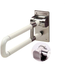 Folding Grab Bar 60cm for Elderly, Wall Mounted Bathroom Safety Rail with Anti Slip Grip and Luminous Yellow Finish