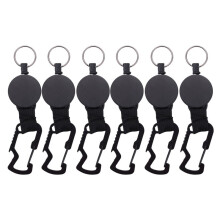 Paquet de 6 Porte-CléS RéTractables - Porte-Badge Robuste Avec Clip Mousqueton Multitool, Porte-CléS Avec Cordon en Acier Jusqu'à 25 Pouces, Noir