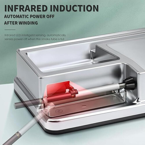 Automatic Electric Cigarette Roller with Smart Infrared Sensor, Adjustable Tightness, Dual Size 8mm 6.5mm, Silver 2