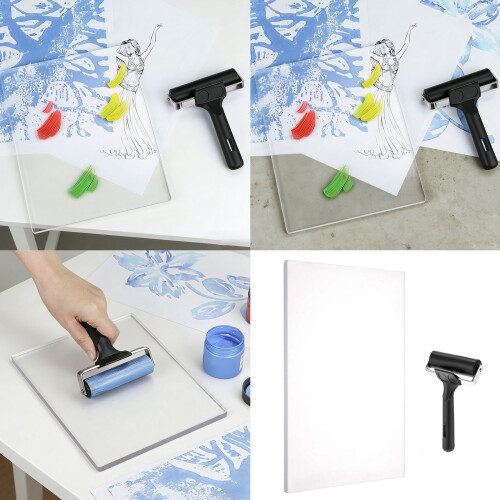 Gel Printing Plate Include Rubber Roller 8.07x8.07Inch 1