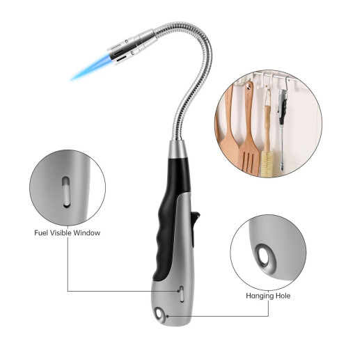 Butane Torch Lighter with 360 Ignition Angle, Adjustable Flame and Visible Fuel Window for Kitchen and Camping 2
