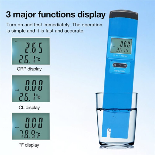 Water Quality Tester Function 3 in 1 Tester ORP/CL/TEMP Meter LCD Digital Water Detector for Drinking Water Pool 2