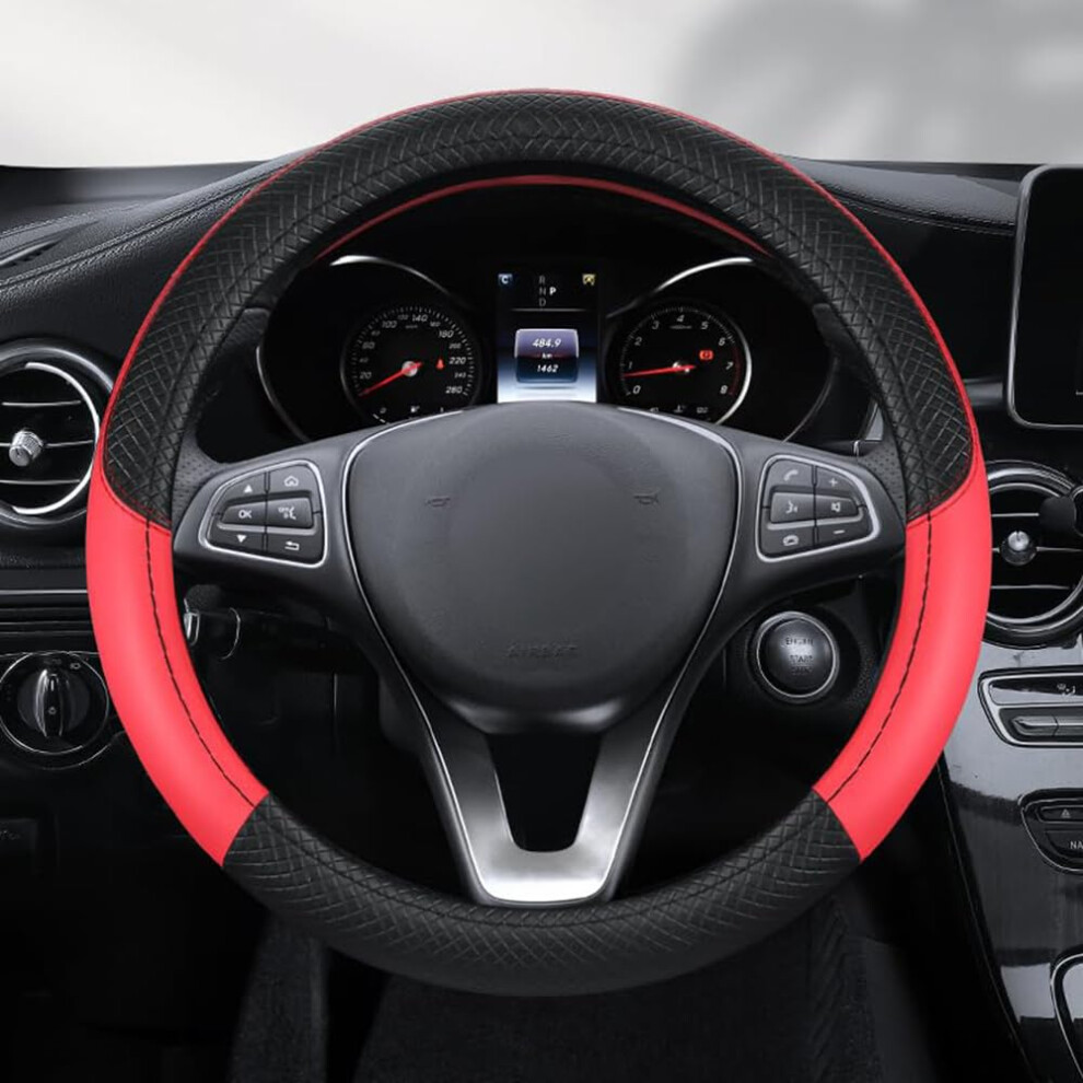And Pu Leather Steering Wheel Cover 3738Cm For Kia Sorento 20102015, Breathable Antislip Grip Black/Red 9351714649339