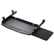 Under Desk Keyboard Tray with 360 Rotating Mouse Platform, 19in Steel Slide, Black Mouse Board