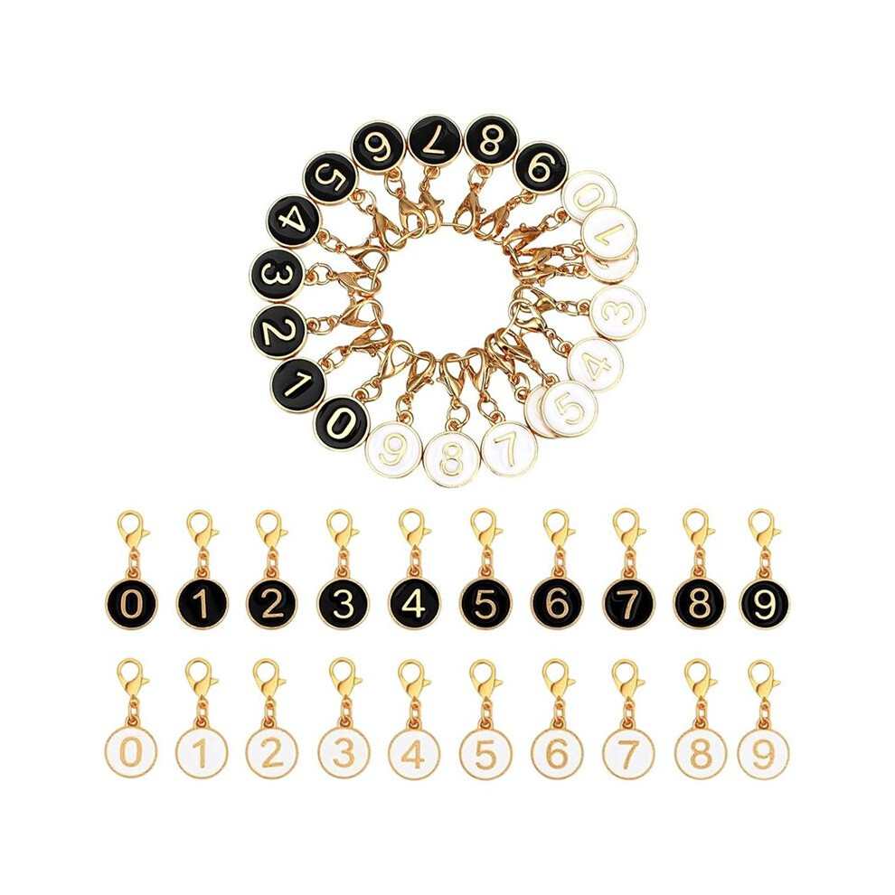 20Pcs Numbered Stitch Markers 0-9, Alloy Crochet Knit Locking Clips, & Black/White 6032748659824