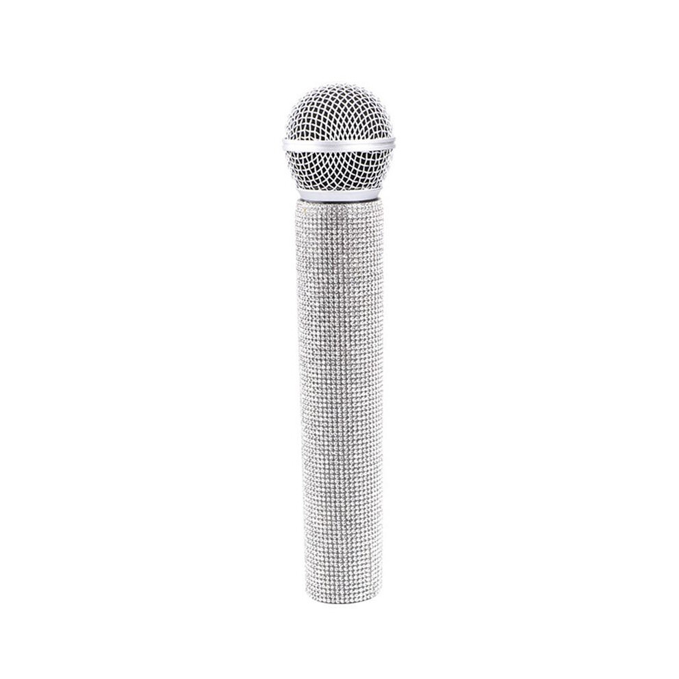Sparkly Rhinestone Simulation Microphone Props Fake Microphone For Home Bar Party Decoration Ornaments Singing Practice Silver 6032340238854