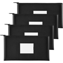 Money Bags with Zipper, 4-Pack Bank Bags with Label, Waterproof Leather Money Pouches,for Cash Coin Bill Invoice Deposit
