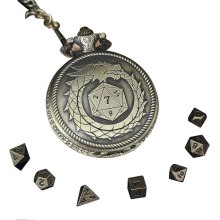 Mini DND-noppasetti, lohikäärmeen kaiverrettu taskukellon kuorikotelo, jossa 7 monikulmaista metallista DND-noppasarjaa, retroestetiikkaa,