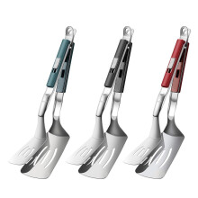 2in1 Kitchen Tongs and Spatula Set, Durable Stainless Steel Cooking Tongs for BBQ Steak Fish Pancake, 3Pcs