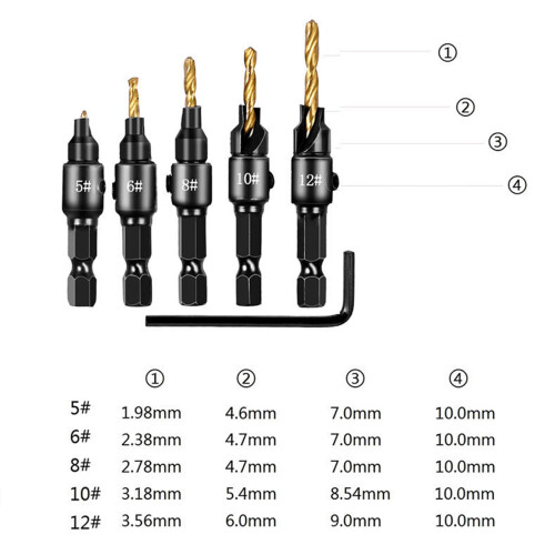 Woodworking Tapper Hexagonal Shank Screw Countersunk Drill Bit 2